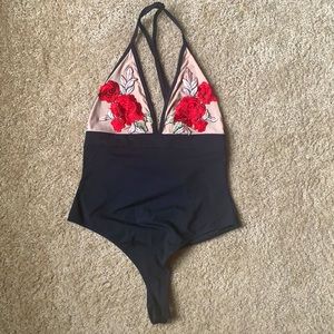 Sheer Rose Appliqués Bodysuit